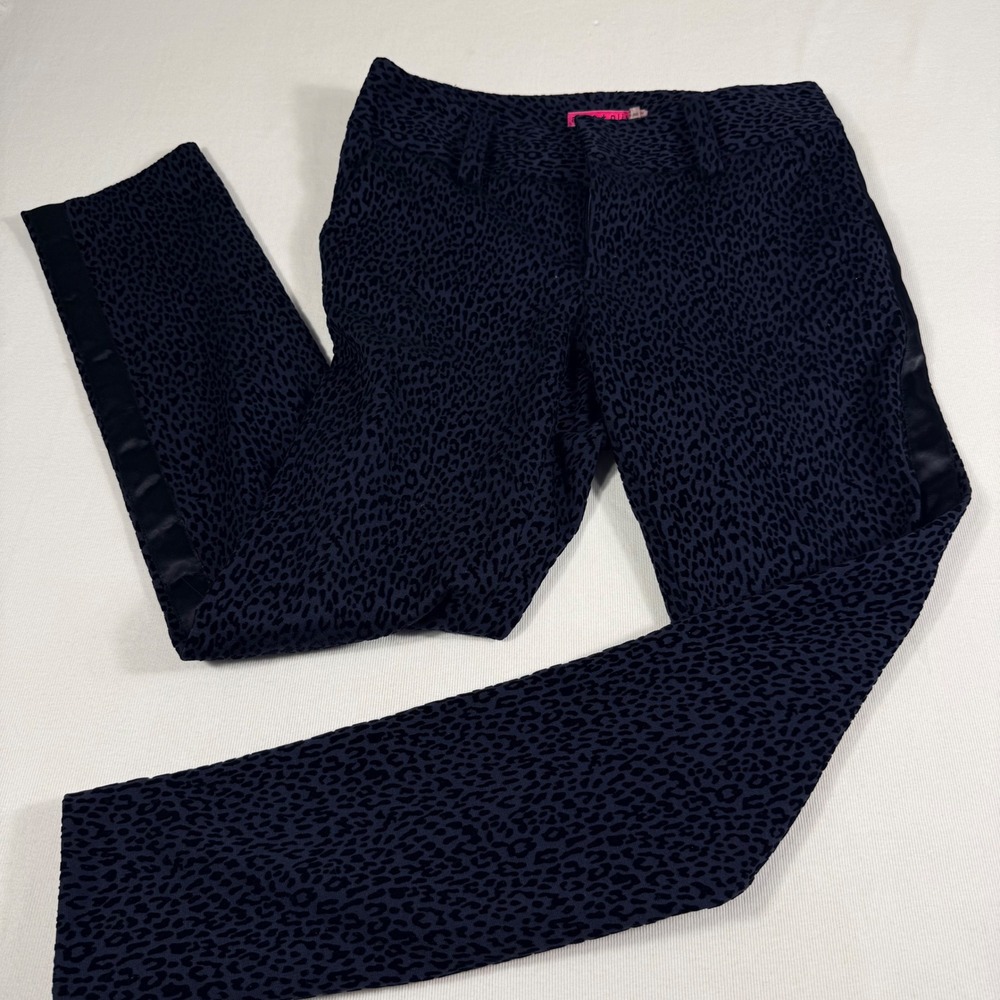Alice + Olivia Pants 0 Black Leopard Flocked Velvet Satin Stripe glam rock